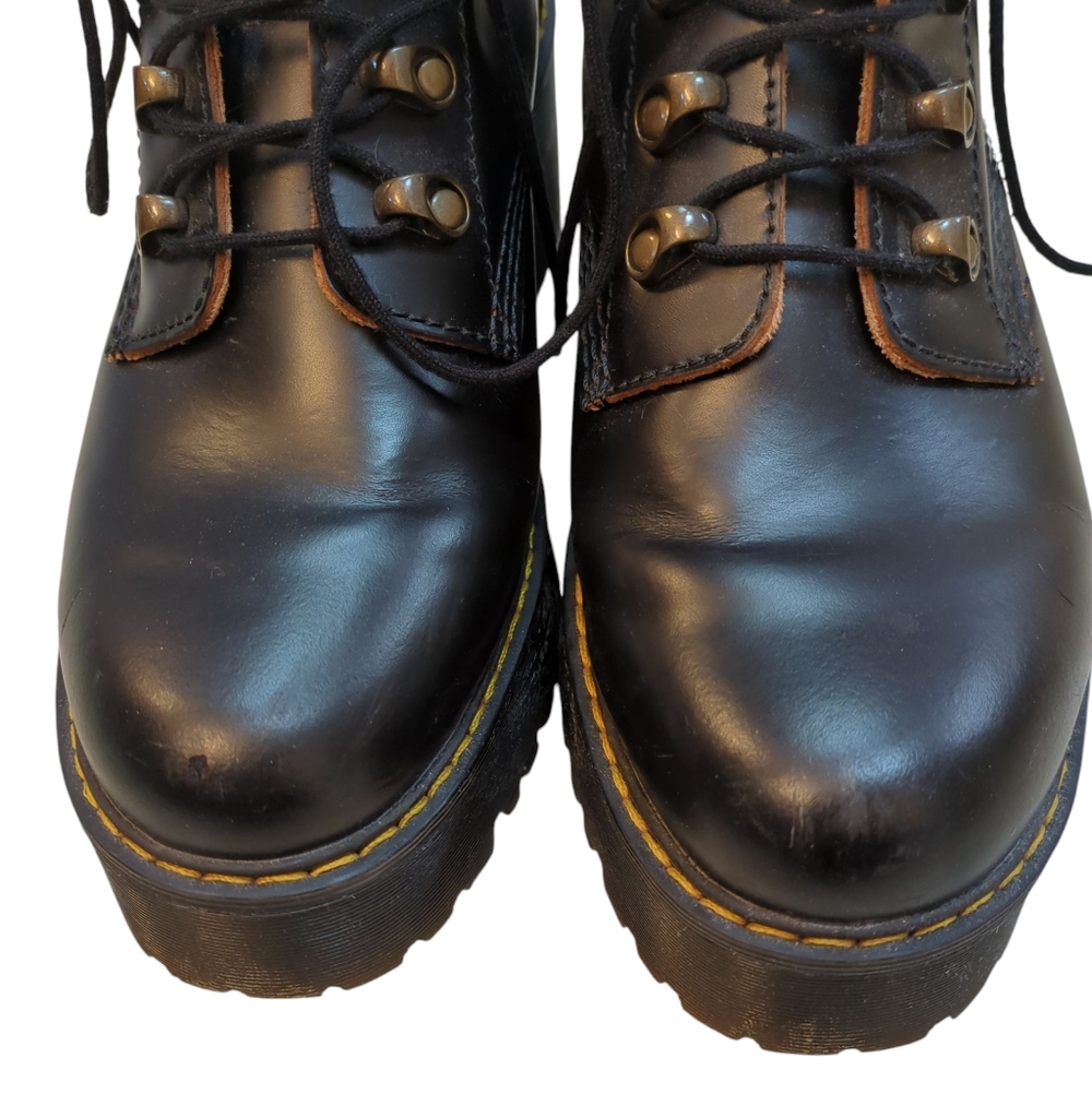 Dr. Martens Leona Mid Heel Platform Combat Boots, Docs High Heel Leather, 90s - Picture 11 of 16